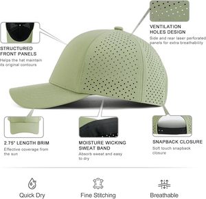 Light Green 6-Panel Snapback Cap Mesh Breathable Adjustable Unisex Outdoor Casual <b>Hat</b> Spring Summer Adult - Product Image 6