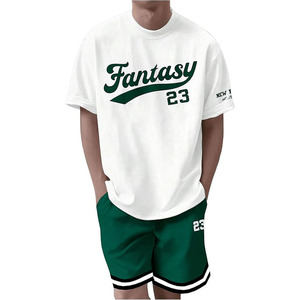 Conjunto Deportivo de 2 Piezas para Hombre, Camiseta de Manga Corta con Estampado de Letras y Números y Pantalones Cortos con Cordón - Product Image 1