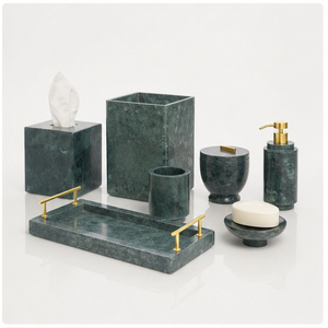 Ensemble d'accessoires de salle de bain en marbre vert naturel luxueux, 7 pièces, distributeur de savon, plateau et boîte à mouchoirs pour la décoration moderne des hôtels et des maisons - Product Image 1