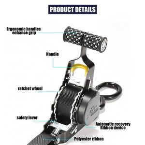 1 unidad Correa de amarre de trinquete autorretráctil de 10 pies, negra resistente con 1500 libras de resistencia a la tracción, accesorios para control de carga - Product Image 2