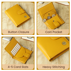 กระเป๋าสตางค์แบบพับสั้นหนังแท้สำหรับผู้ชาย WRIZA พร้อมระบบป้องกัน RFID |   สีเหลืองมัสตาร์ด พร้อมช่องใส่บัตร ช่องใส่เหรียญ และดีไซน์กะทัดรัด - Product Image 2