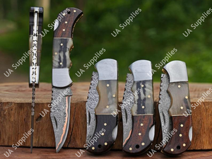 Couteau pliant de haute qualité en acier Damas cuivré, lame pointe clip, manche ergonomique en corne de cerf et bois de rose, pour la chasse, le camping et l'EDC en extérieur - Product Image 3