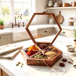 Caja de Almacenamiento de Madera con Compartimentos Divididos para Frutos Secos, Exhibición de Mesa, Hecha a Mano, Madera Sólida Cuadrada Pulida - Product Image 6