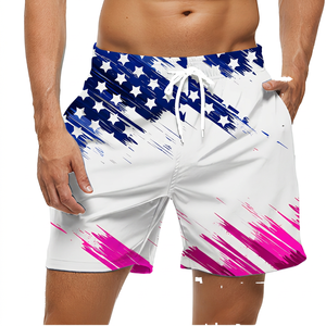 <b>Men's</b> Flag Print Board Shorts Quick Dry Polyester Swim <b>Trunks</b> With Pockets Drawstring Closure Casual Summer Wear - Product Image 5