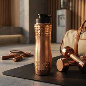 <b>Copper</b> Water <b>Bottle</b> Hammered 1L Hinged Cap Bpa Free Gym Use Classic Design Anti-corrosion Boiling Safe - Product Image 3