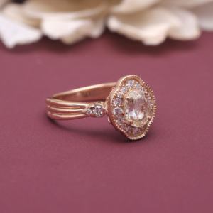 Bague de fiançailles ovale en diamant de laboratoire certifié IGI, halo, en argent sterling 925 massif, style vintage, avec bordure milgrain, pour femme - Product Image 3