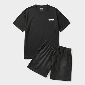 Ensemble T-shirt et short noir pour homme, respirant, en polyester, vêtements de sport décontractés, coupe classique, tenue d'entraînement de gym d'été, ensemble deux pièces - Product Image 1