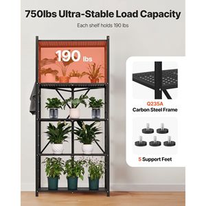 Étagère de rangement pliable à 5 niveaux, 32W x 14D x 72H pouces, 5 roues, pas d'assemblage requis, étagère métallique pliable, unité d'organisation - Product Image 4