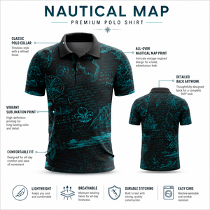 Men's Custom Sublimation <b>Sports</b> <b>Polo</b> Shirt Quick Dry Breathable Golf Tee Vintage Nautical Map Printing Short Sleeve Activewear - Product Image 6