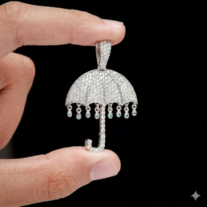 Collier fin personnalisé, design tendance, en argent 925, avec petit pendentif parapluie et diamant de laboratoire, pour enfants - Product Image 4