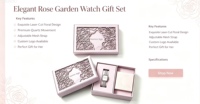Boîte cadeau de montre personnalisée en carton rigide de luxe, découpée au laser, motif rose écologique, avec couvercle floral ajouré