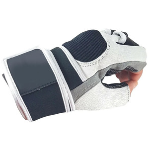 Gants de fitness demi-doigts en cuir PU noir et blanc avec sangle de poignet réglable pour la musculation et l'entraînement, unisexe - Product Image 4
