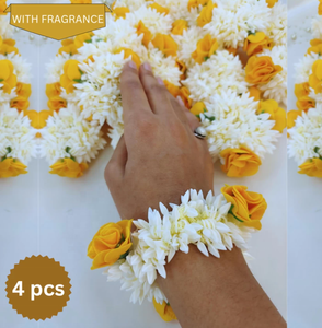 Style Jaipur Yellow Wedding Floral <b>Wrist</b> Bracelet Artificial Jasmine & Yellow Flower Lightweight Free Form Technique - Product Image 1
