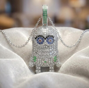 Pendentif Minion en argent 925 et moissanite, plaqué rhodium, collier à breloque de dessin animé, bijoux de fête unisexe - Product Image 2