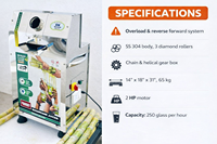 Machine à jus de canne à sucre professionnelle en acier inoxydable avec moteur 2HP, finition miroir, extracteur à trois rouleaux diamantés et sécurité inverse