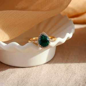 Anillo de Compromiso con Esmeralda, Plata de Ley 925, Chapado en Oro de 14K, Certificado IGI, Estilo Vintage de Lujo, Piedra de Nacimiento de Febrero - Product Image 1