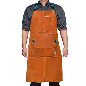 Tablier de soudeur robuste en cuir croûte de vachette, résistant aux flammes et à l'abrasion, protection corporelle, style uni, vêtement de travail pour la lutte contre les incendies - Product Image 1