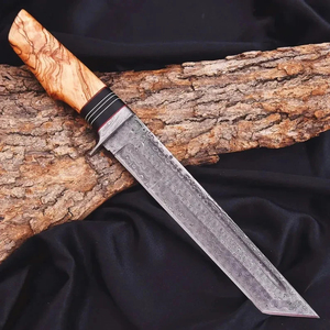 Couteau à lame fixe en acier Damas, lame droite pied-de-mouton, qualité industrielle, manche en bois, pour sculpture, tactique, camping en extérieur, OEM - Product Image 5