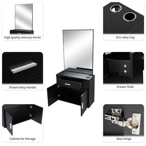 Mobile da Salone Nero con 1 Cassetto e 1 Anta con Specchio, Top in Lino e Pannello E0 al 15%, Modello 75512472 - Product Image 2
