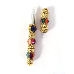 Bolígrafo artesanal Lac azul con cuentas, diseño indio, con purpurina, ideal para regalos y souvenirs, a precio asequible. - Product Image 3