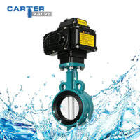 Válvula de Mariposa Eléctrica de Hierro Fundido Dúctil GGG50 Tipo Wafer On-Off con Sello Blando EPDM para Agua, Aire, HVAC, PN16, JIS DIN, Alta Temperatura