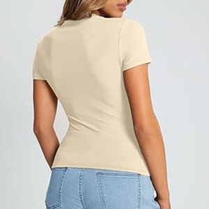 Camiseta Corta para Mujer, Top Corto, Camisetas de Cuello Redondo de Algodón, Camiseta Lisa - Product Image 5
