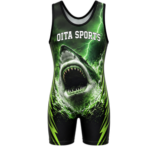 Men Green Black Sublimated Wrestling Singlet Polyester Wrestling Apparel <b>Athletic</b> Competition Training Match Uniform - Product Image 2