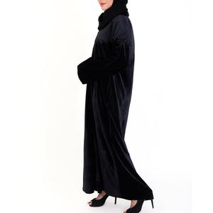 Abaya Premium pour Femme en Velours Polyester Style Turc, Couleur Unie, Manches Élastiques, Anti-statique, Respirante, Col Extensible dans les Quatre Sens - Product Image 3