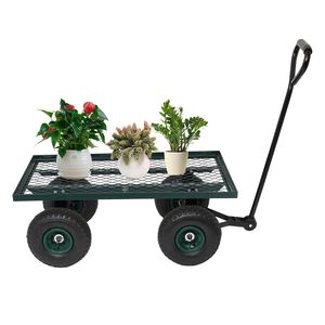 Carrello da Giardino Quadrato in Ferro e Legno 86*46*97cm, Verde, a Quattro Ruote, Chiuso, con Supporto OEM - Product Image 1