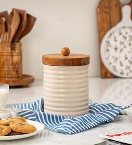Ceramic Food Storage Containers With Wooden Lids Airtight Minimalist Design Kitchen <b>Spice</b> <b>Jars</b> Handcrafted Cylinder Shape - Product Image 3