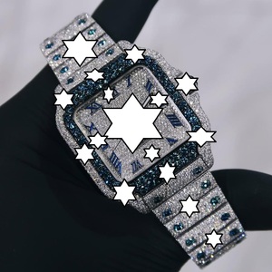 Nuevo Diseño, Reloj Unisex de Lujo Hecho a Mano con Caja Cuadrada Mecánica de Acero Inoxidable, Cierre de Botón y Moissanita Azul - Product Image 1
