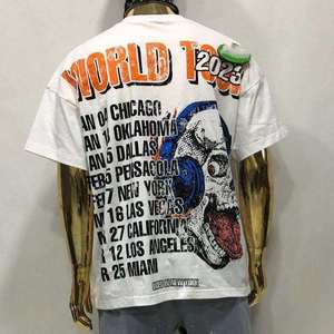 เสื้อยืดโอเวอร์ไซส์ผ้าคอตตอนหนานุ่ม พิมพ์ลายกราฟิกหัวกะโหลกสไตล์วินเทจ สตรีทแวร์ ฮิปฮอป ทรงหลวม สีขาว สำหรับผู้ชาย คุณภาพสูง - Product Image 2