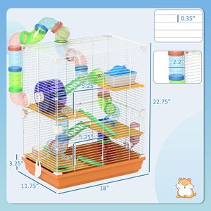 Gabbia per Criceti Portatile a 5 Livelli da 18 Pollici con Maniglia, Tubi, Tunnel e Accessori - Include Bottiglia d'Acqua, Ciotola per Cibo, Attrezzatura per Esercizio per Piccoli Animali - Product Image 3