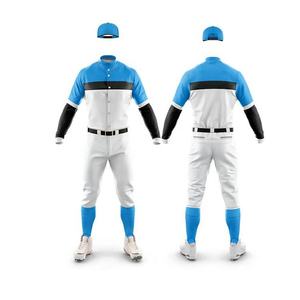 Full Button <b>Men's</b> Baseball Jersey Silk/Nylon Breathable Custom Team Logo Blue Striped Uniform - Product Image 5