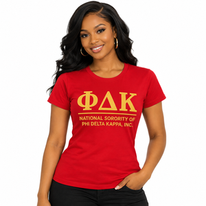 Camiseta de Algodón Premium para Mujer KDP, Manga Corta, Cuello Redondo, Estampado con Letras de Hermandad, Suave, Transpirable, Informal y Moderna - Product Image 1