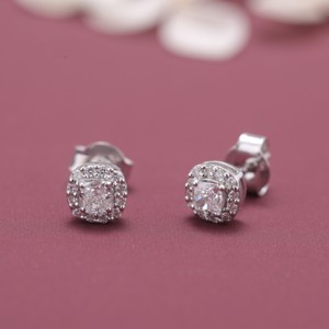 IGI Certified Lab Grown Diamond Cushion Halo <b>Stud</b> Earrings Solid 925 Sterling <b>Silver</b> Micro Pave Diamond Earrings - Product Image 1