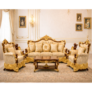 Exquisite High <b>Back</b> Sofa Set for Mansion Style Home Luxury 5 Seater Sofa Set Buy Gold Finished Wooden Living Room Furniture USA - Product Image 1
