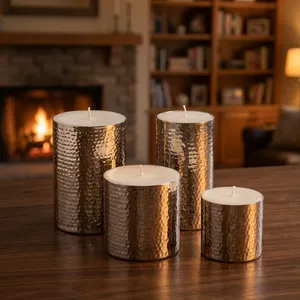 Portavelas Votivas de Metal Martillado Hechos a Mano, Sin Cera, Recipientes Decorativos Plateados para Velas, para el Hogar, Bodas, Eventos, Mesa - Product Image 4
