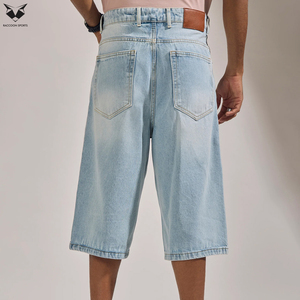 Shorts en jean baggy streetwear 2026 pour hommes, coupe droite, respirants, légers pour l'été, bleu vintage, avec logo personnalisé, vente en gros - Product Image 2