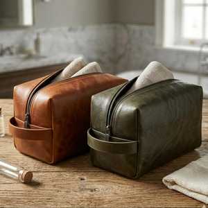 Premium Genuine Leather <b>Toiletry</b> <b>Bag</b> Vintage Dopp Kit Mens Shaving Wash <b>Bag</b> <b>Large</b> Travel Cosmetic <b>Bag</b> Supplier TYG-0200 - Product Image 1