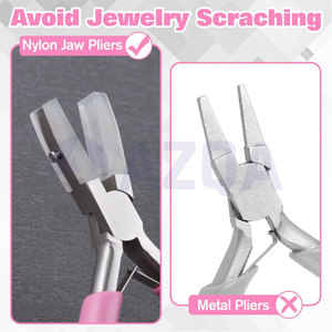 Stainless Steel Flat Nose Plier With Nylon Tips And Pink PVC Grip Handle For Body Jewelry And Wire Bending - Product Image 6