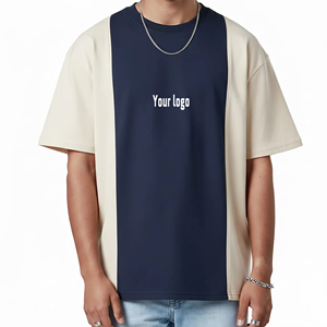 T-shirt Homme Oversize Personnalisé à Blocs de Couleurs, Panneaux Contrastants, Streetwear, Coton, Manches Courtes, Décontracté, Mode, T-shirt Vierge, Col Rond - Product Image 4