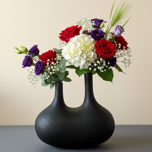 Modern Double Neck <b>Matte</b> Black Metal Flower Vase Unique U-Shaped Handcrafted Home Decor <b>Table</b> Centerpiece Single Unit Only - Product Image 1