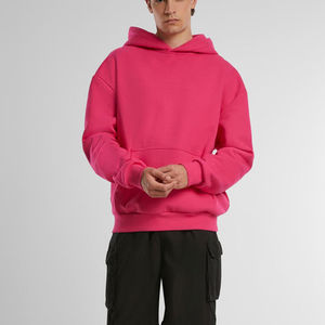 Sudadera con capucha rosa fucsia 100% algodón personalizada para mujer, estilo urbano, hombros caídos, peso pesado, lavado ácido, tejido informal - Product Image 4