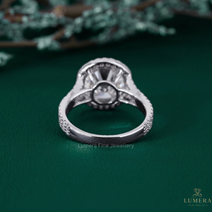 แหวนหมั้นเพชรแล็บเกรดพรีเมียมทรงฮาโล ทองคำขาว 14K/18K ดีไซน์แยกก้าน รับรองโดย IGI ทรงบริลเลียนต์ สำหรับผู้หญิง - Product Image 3