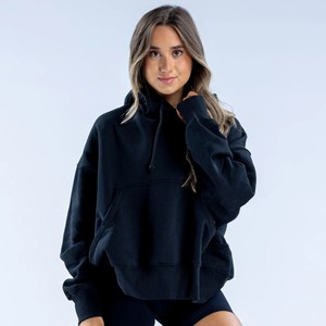 Sudadera con Capucha para Mujer, Diseño Minimalista, Color Negro Medianoche, Estilo Casual de Invierno, Ecológica, Tejido Grueso, 100% Algodón, Superventas - Product Image 1