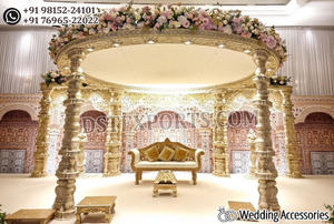 Elegante Mandap de Madera para Bodas y Eventos, Estilo Manchester, Tradicional Hindú, con Pilares de Madera, Decoración para Escenario de Boda India - Product Image 3