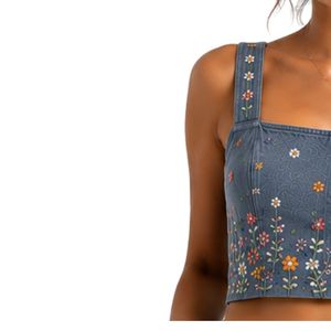 Customized Slate Blue Women Embroidered Crop Top and Skirt <b>Set</b> Floral Summer Two Piece Outfit Custom Logo OEM Wholesale Apparel - Product Image 3