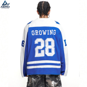 Servicio OEM ODM, Camisetas y Tops de Hockey sobre Hielo para Adultos, 100% Poliéster, Manga Larga, Corte Holgado, Rayas de Color en Contraste, Bordado con Letras - Product Image 4