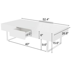 High Gloss <b>White</b> 52.4\" X 26.8\" X 15.6\" <b>Coffee</b> <b>Table</b> - Product Image 5